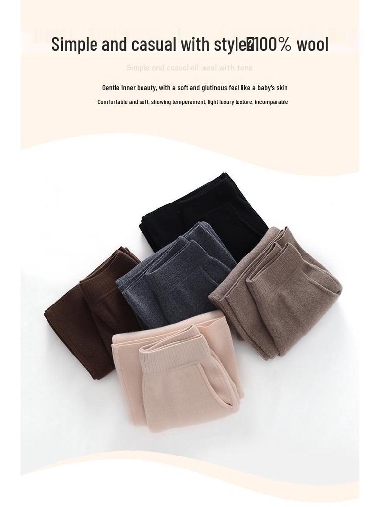Women's 100% Wool Knit Wide-Leg High-Waist Floor-Length Pants for Autumn/Winter Casual Wear