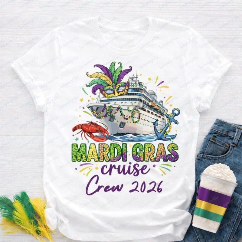 Mardi Gras Cruise Crew 2026 Matching Shirt Custom Cruise Tee Mardi Gras Cruise Top Family Shirts Trip Tee Oversized T Shirt Y2k