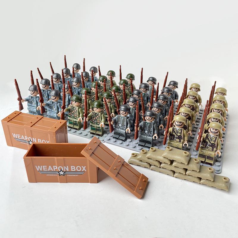 WWII Soldier Set: Military Series Blocks with Weapons & Sandbags - Children s Toy Collection