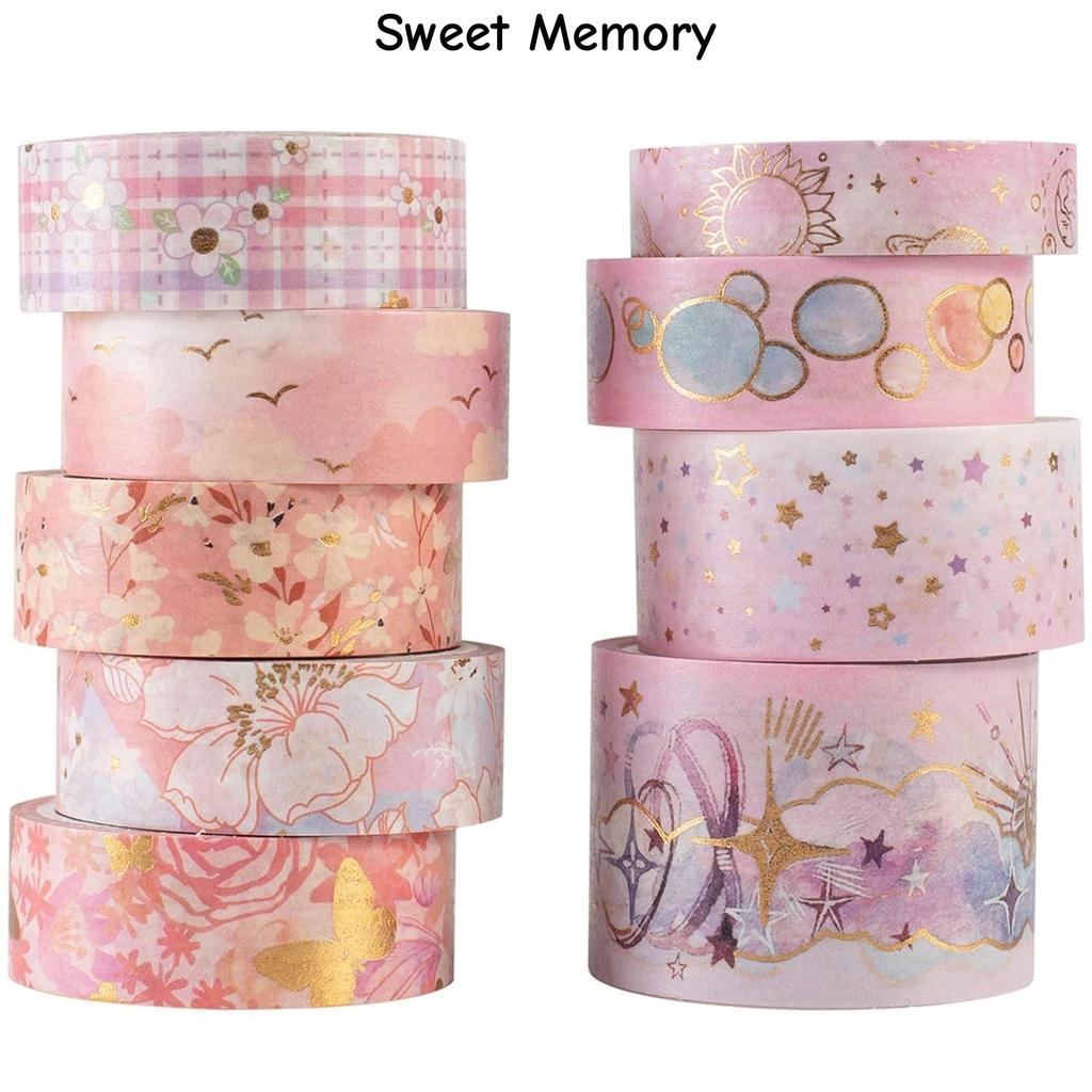 9 Rolls Mystic Gold Washi Tape Set Wide Gold Silver Foil Masking Tape Adhesive Decorative Stickers for Arts DIY Crafts