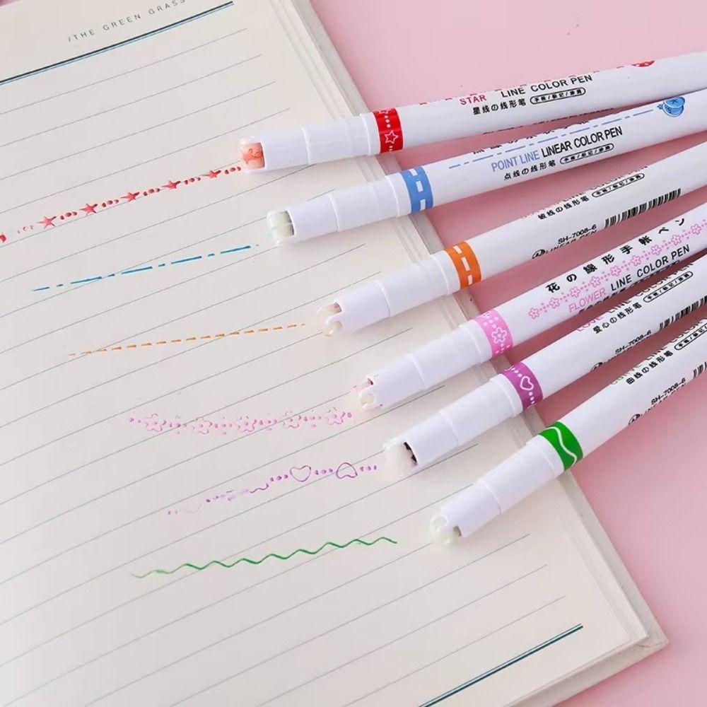 6Pcs/Set Flowers Line Shaped Colored Highlighter Pen Set Curve Liner Marker School Supplies