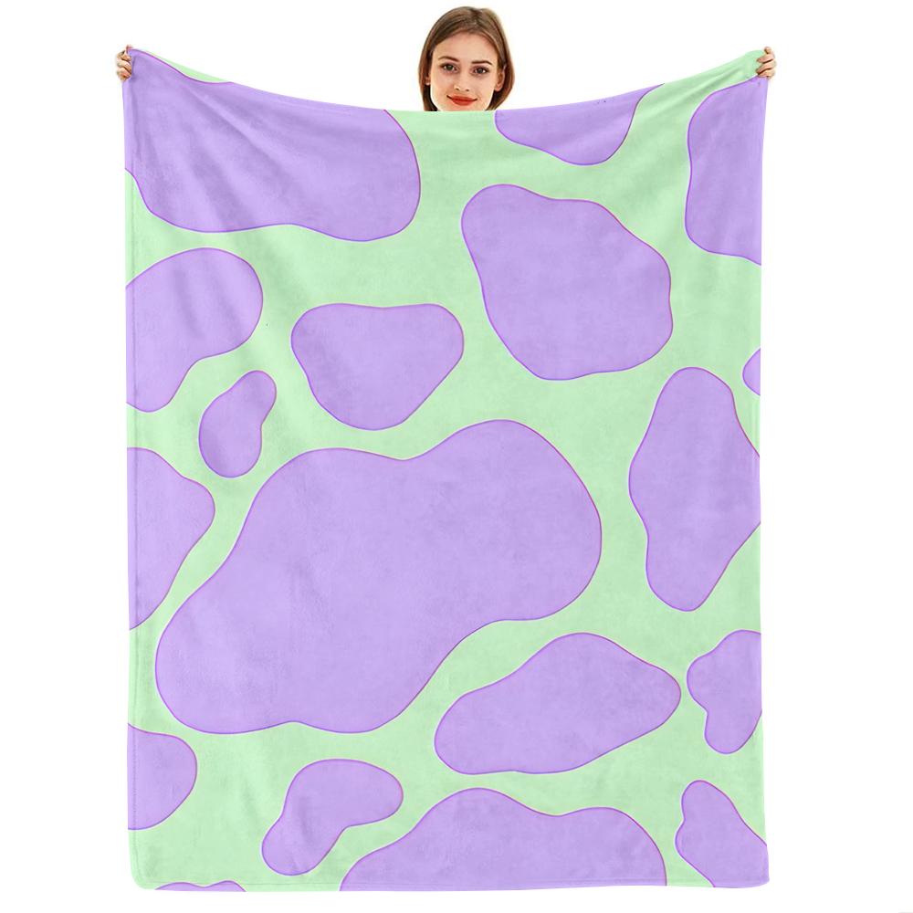 Mint Palm Leaf Anime Cartoon Flannel Blanket Soft Warm Throw for Bedroom Sofa Car Kids Holiday Gift