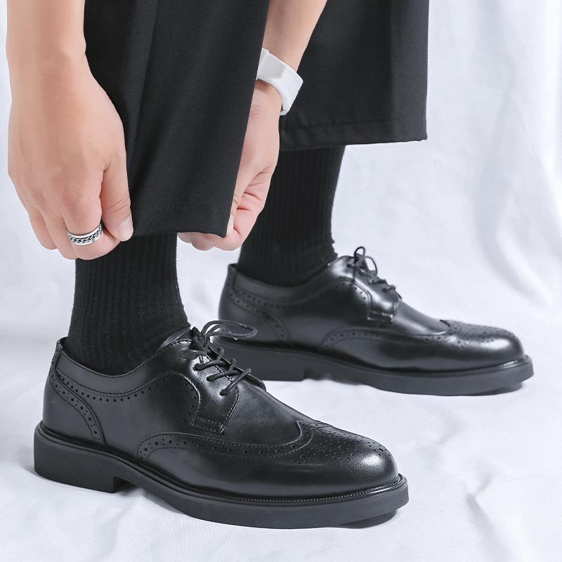 Men's Dress Shoes Lace Up Fashion Business Leather Brogue Shoe Formal Black Dress Shoes Male Oxford Wedding Office Shoes Men