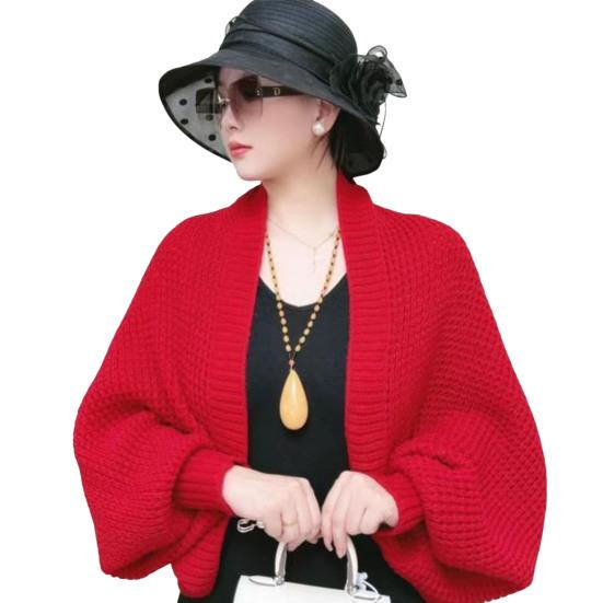 Autumn Winter Knitting Shawl Ribbed Trim Long Sleeve Open Front Shawl Wrap Solid Color Ribbed Trim Cozy Wrap