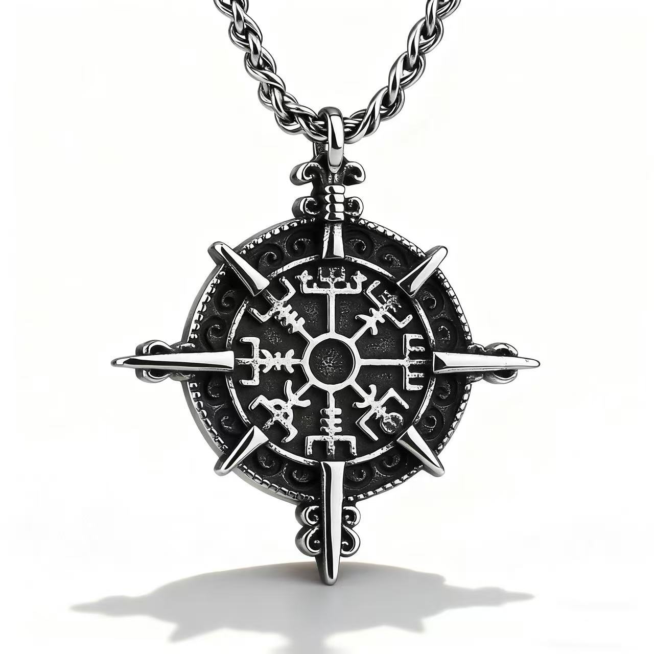 HNSP 316L Нержавеющая сталь Викинги Рунический компас Подвеска Ожерелье Для мужчин Аксессуары