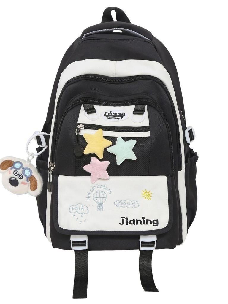 Youthful Nylon Student Backpack With Embroidered Design For School Use