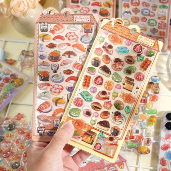 Japanese Theme Puffy Stickers 3D Sushi Dessert Mountain Stickers Kawaii Goldfish Colorful Mini Decals for Scrapbooking DIY Projects Laptop Decorations