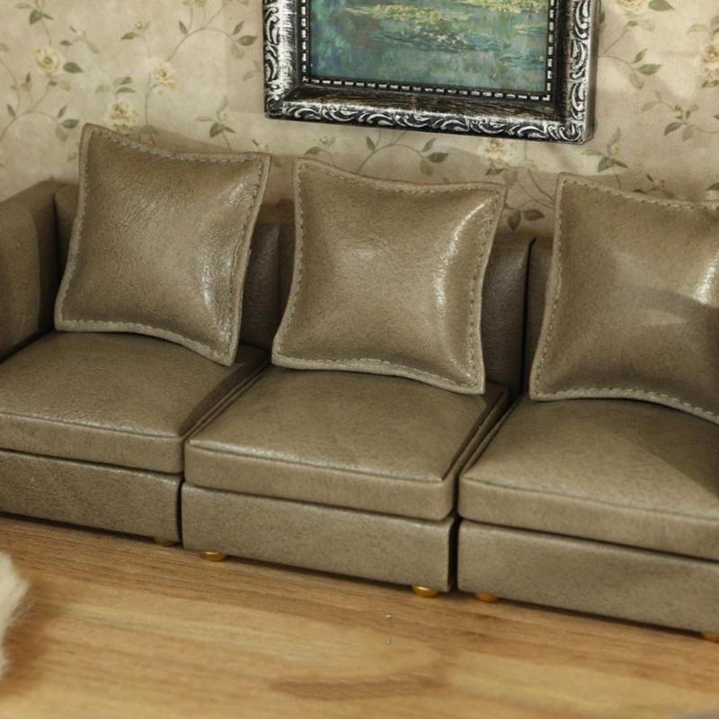 Simple Couch Mini Sofa Set Soft Fabric Dollhouses Furniture 1/12 Scale Compatible with Model Displays