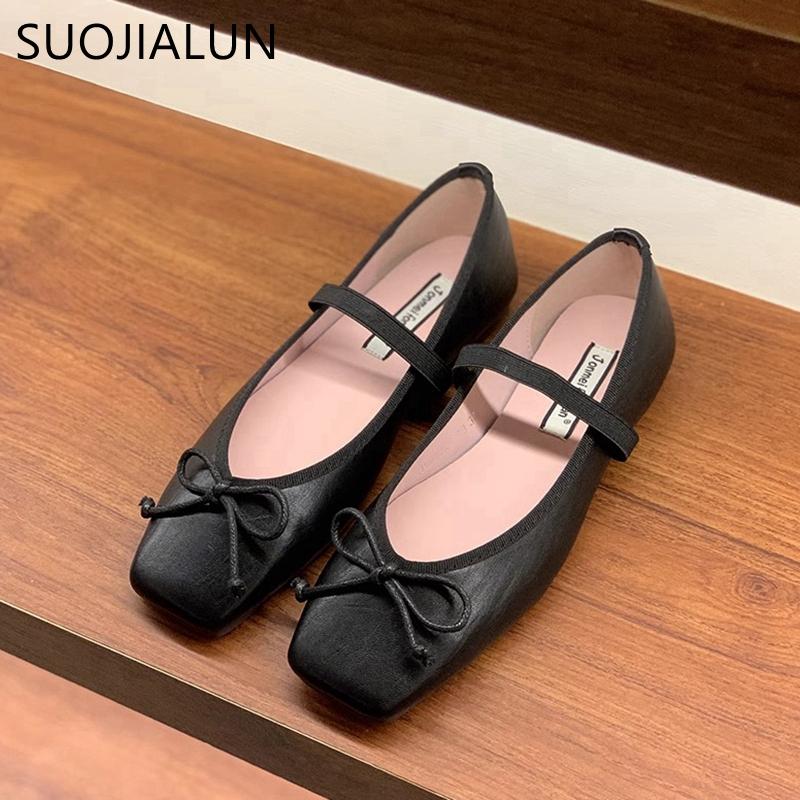 Fashion SUOJIALUN 2025 Spring New Candy Color Women Flat Shoes Fashion Round Toe Ladies Elegant Mary Jane Shoes Soft Ballerina Shoes