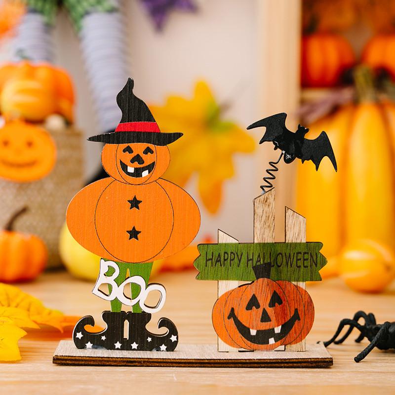 Whimsical Wooden Halloween Decoration Including Spring Bat Pumpkin And Skull For Atmosphere Spooky