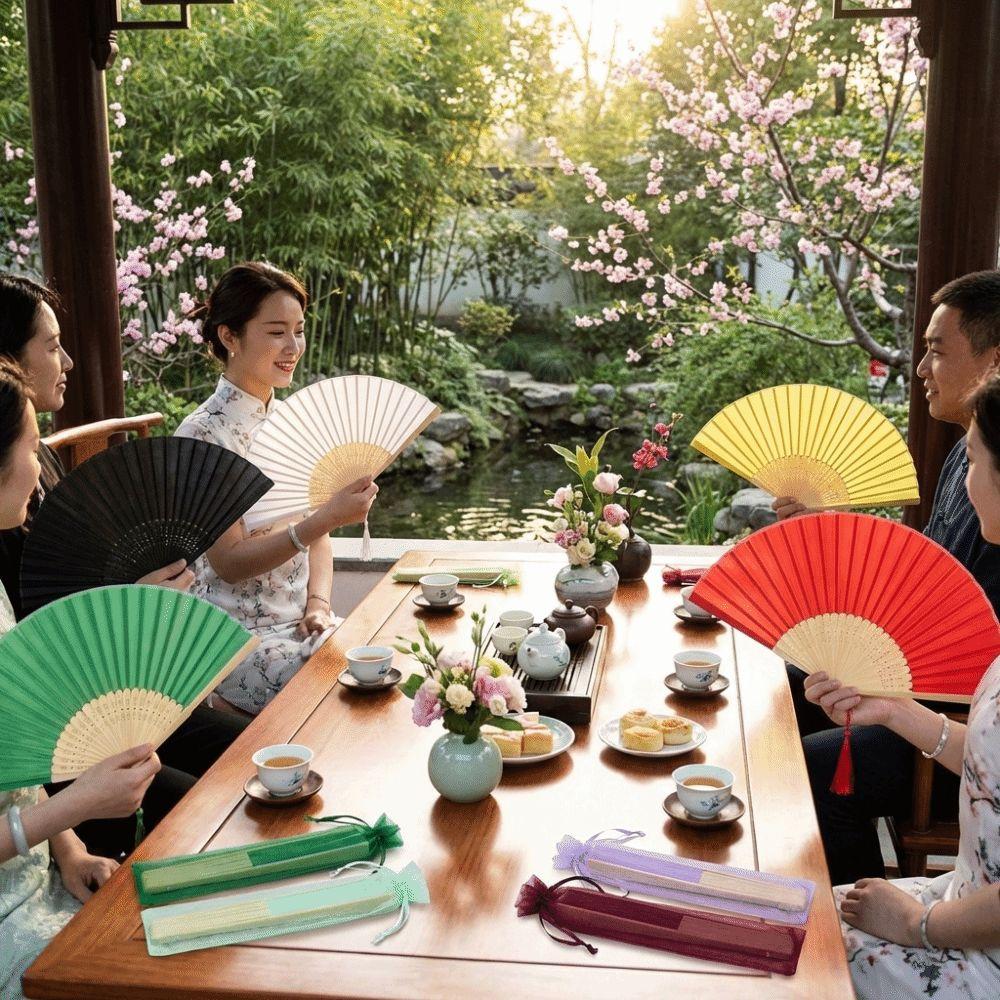Chinese Style Folding Fan Cooling Tool with Organza Bag Silk Hand Fan with Tassel Wear Resist Dance Fan Home Decoration