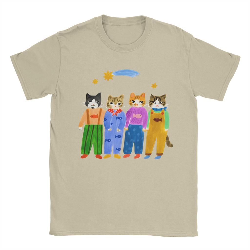 Colorful Aesthetic Cats Graphic Unisexs T Shirts  Leisure Tees Short Sleeve Round Collar TShirt  Cotton Gift Clothes