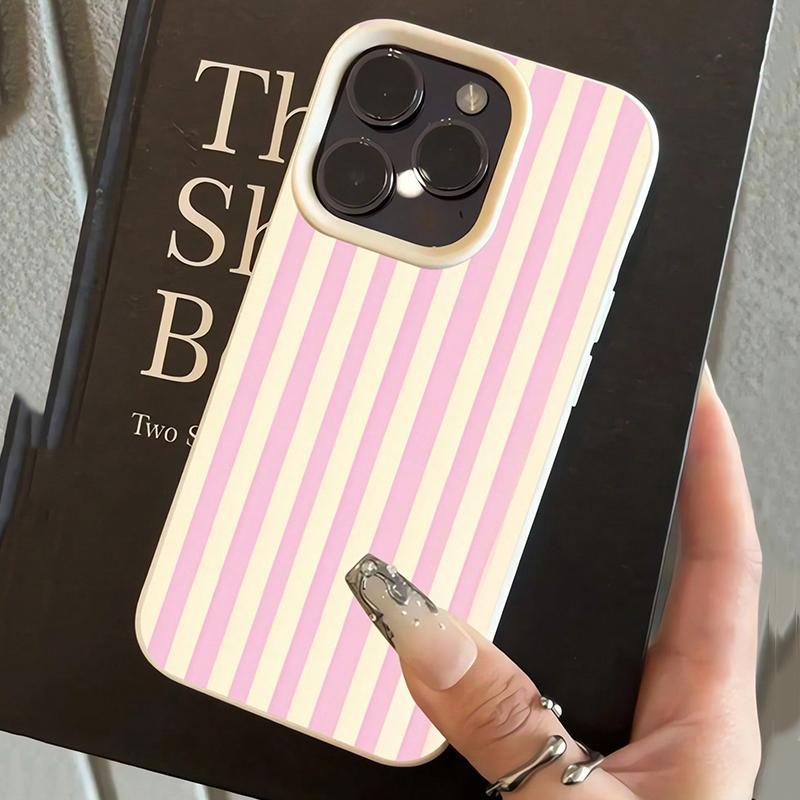 Luxurious Pink and White Stripes Phone Case For iPhone 17 16 13 15 11 12 14 17 Pro Max Air 16E 17E Shockproof Cover Soft Fundas