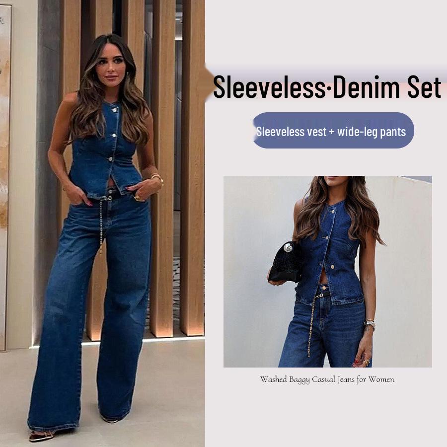 

2026 European & American Women s High-Waisted Wide-Leg Jeans - Loose Fit, Versatile Washed Slimming Denim Long Pants. M