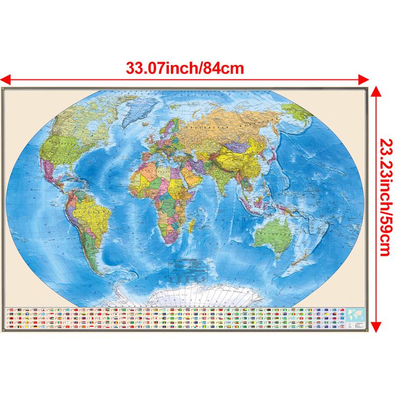 Russian Map-World Map-Political Distribution-with Flag,Art Prints Posters Travel Supplies,for Classroom,Home Decor
