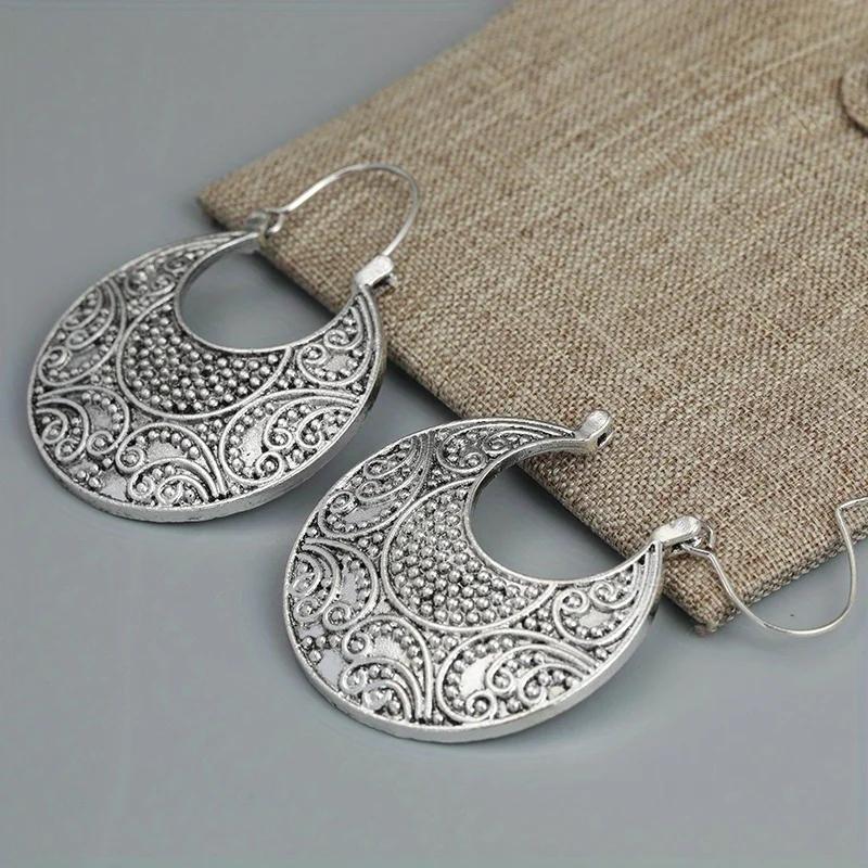 Vintage Boho Stil Blume Damen Runde Silberfarbene Hängeohrringe Party Schmuck Geschenke