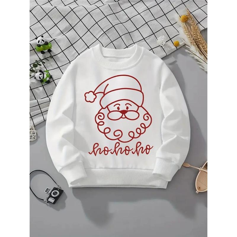 Kids Sweatshirt,Santa Face Hoodie,Round Neck, Long-Sleeved, Crew Neck, Casual Style, Autumn and Winter, Slight Stretch, Regular Fit