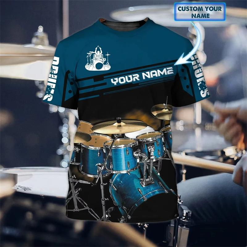 Fashionable Drum Pattern 3D Printed T-shirt, Summer Casual Fashion Short Sleeved Top, Men's Trendy Street Round Neck Clothing
