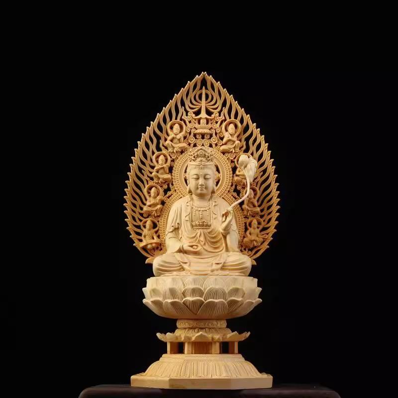 Sacred Solid Wood Sculpture, Medallion, Gautama, Patron Saint of Harmony and Prosperity, Embellishing Feng Shui