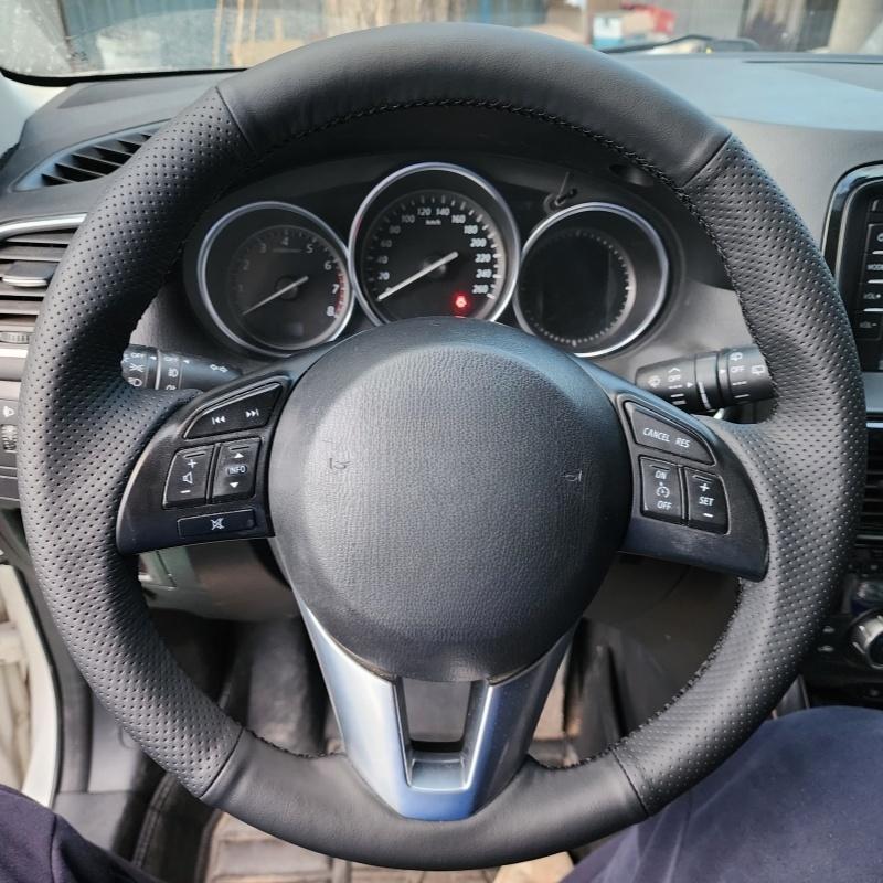 

Car Steering Wheel Cover Leather For Mazda 3 Axela Mazda 6 Atenza Mazda 2 Car Interior Car Styling Beige Thread