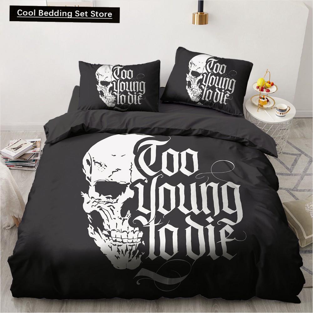 Skull Couple King Queen Duvet Cover Skeleton Bride Bedding Set for Kids Teens Adults Halloween White 2/3pcs Soft Quilt Cover