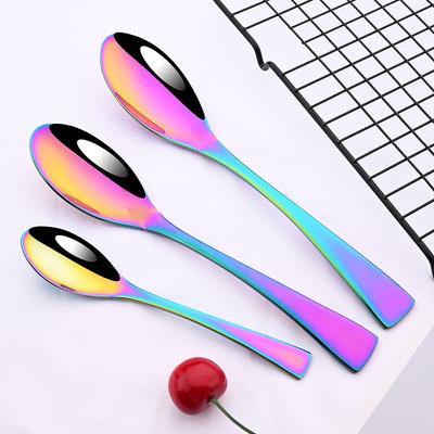 Rainbow Colorful Stainless Steel Flatware 3 Sizes Dinner Dessert Tea Spoon Dinnerware Set For Stirring Spoon Kitchen Accessories