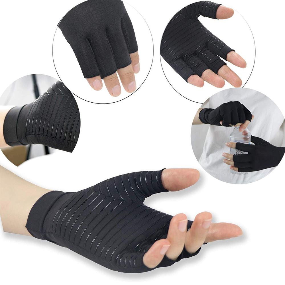 1Pair Copper Arthritis Gloves Relieve Hand Pain Swelling Carpal Tunnel Fingerless For Typing Joint Support