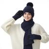 3Pcs/Set Winter Hat Scarf Gloves Set Solid Color Windproof Plush Ball Hat Neck Warmer Touch Screen Gloves Set