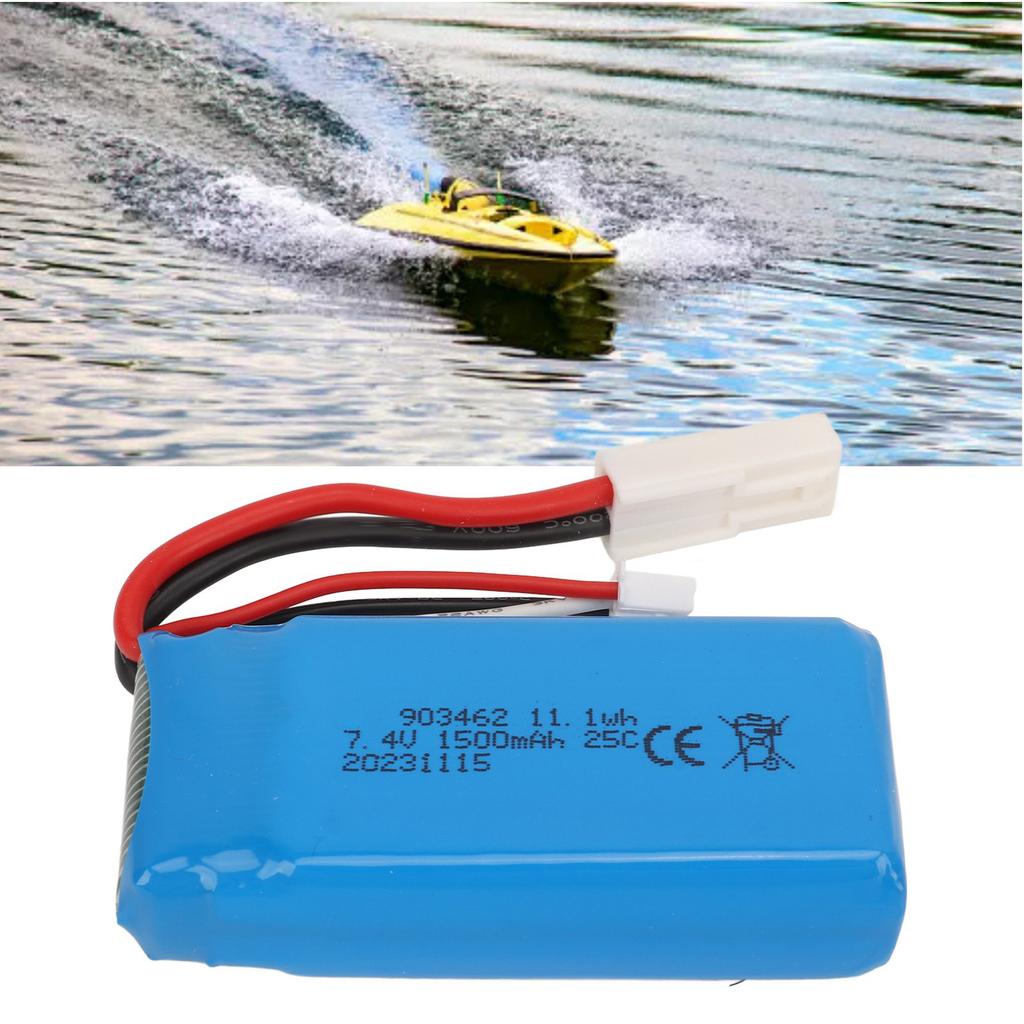 RC Boat 7.4V 1500mAh Lithium Battery Lightweight Overcharge Short Circuit Protection for V913 L969 K959 Remote Control Boat with EL?2P Plug