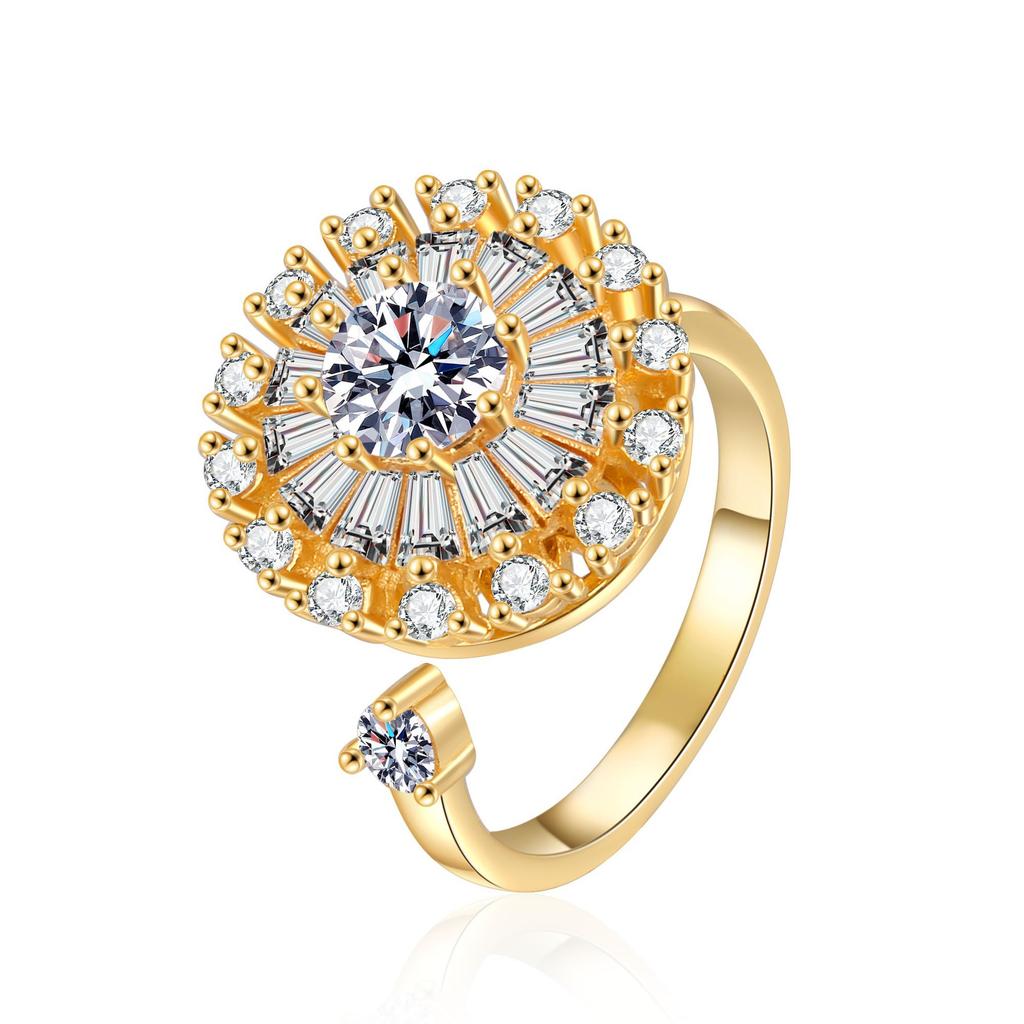 Stylish Rotatable Sun Flower Earrings Ring Set Full of Diamond Small Daisy Clavicle Chain