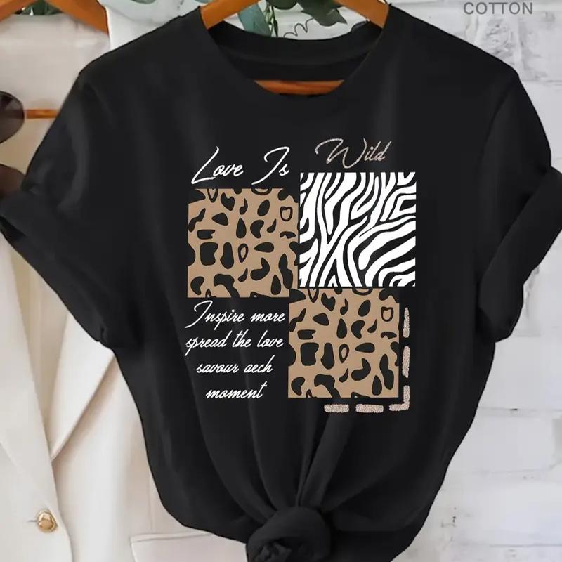 Women Summer T Shirt Retro Fashion Short Sleeve Tees Casual Leopard Print Printed  Tops