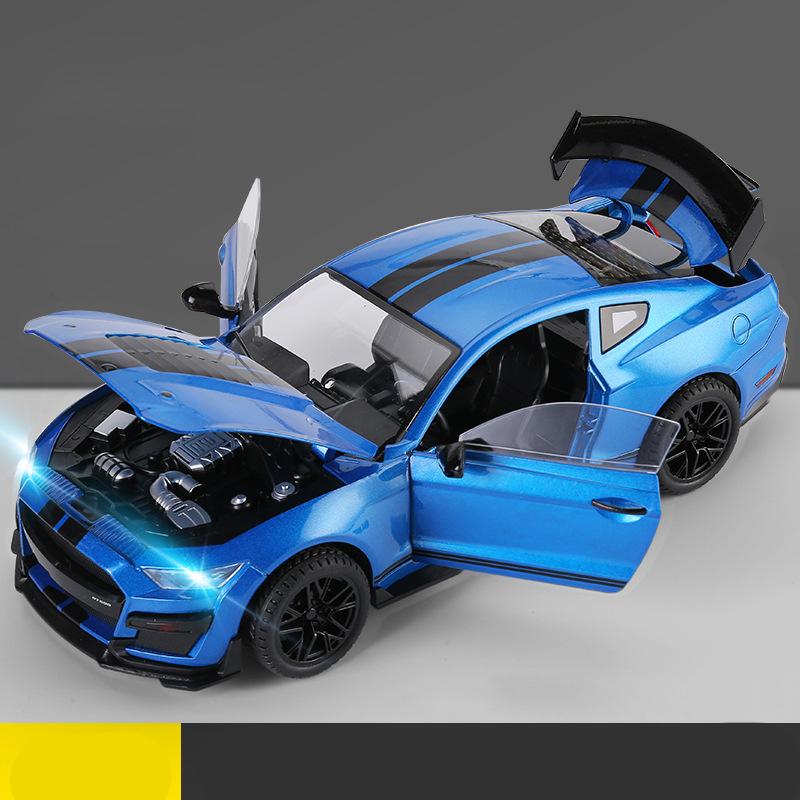 Large 1/18 Ford Mustang GT500 Miniatures Alloy Diecast Metal Vehicle Model Collectibles Sound Light Toys Car Gifts for Kids Boys