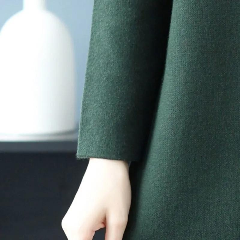 Dress for Woman Cotton Winter Warm Round Neck Long Sleeve Vintage Casual Printed Long Stretch Knit Sweater Dresses