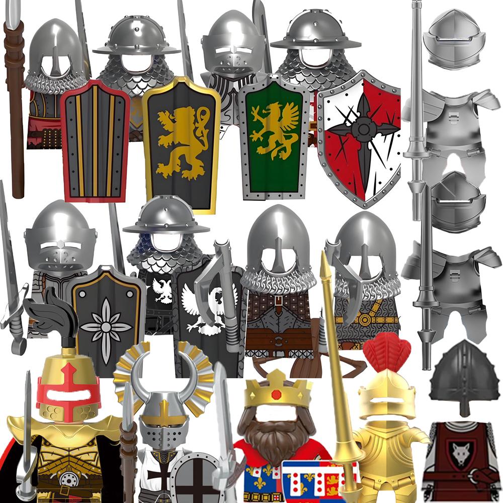MOC Medieval Building Blocks Castle Knights Army Soldiers Warrior Accessories Warhorse Helmets Shields Armor Toy Gifts S036 DIY