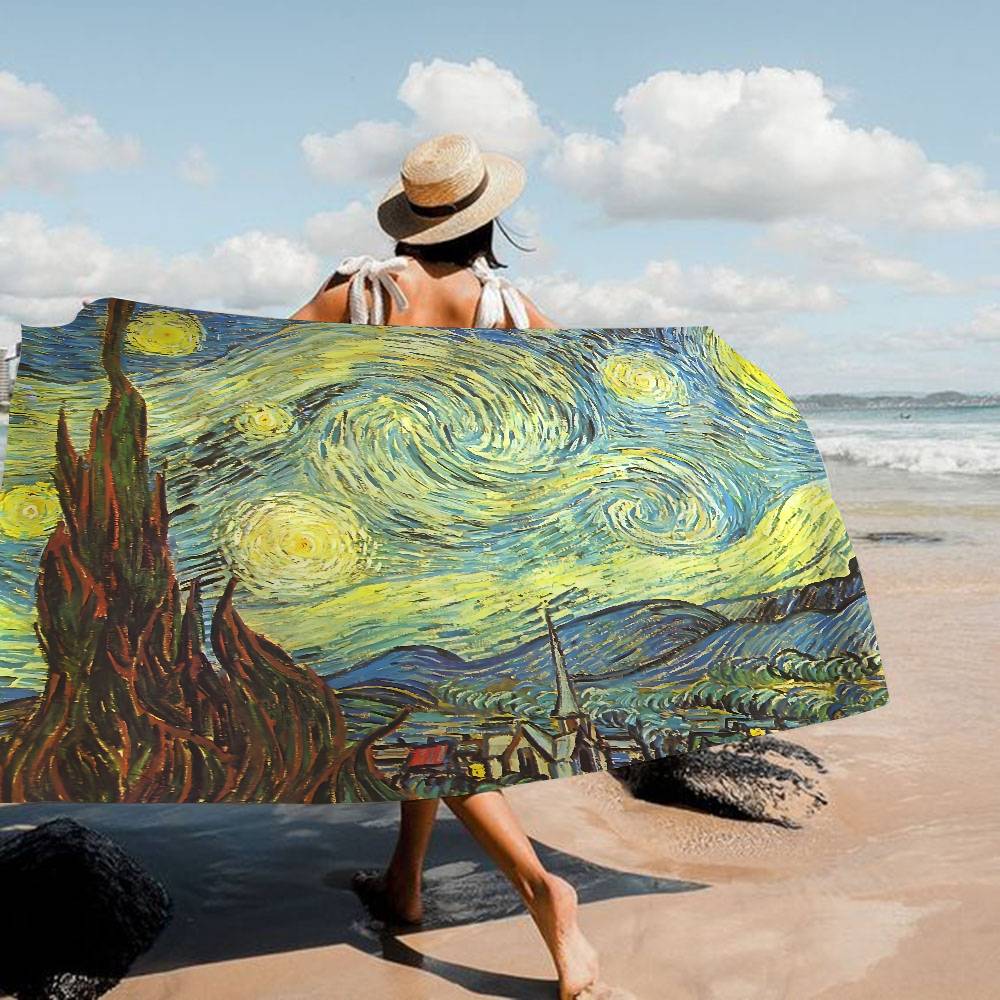 Starry Night Van Gogh Art Anime Beach Swimming Towel Soft Absorbent Washcloth Children's Gifts For Kids Travel Camping Gym