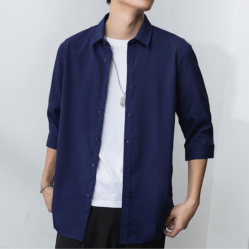 New Seven-quarter Sleeve Shirt Men's Fashion Casual Shirt Jacket Thin Young Men's Wear