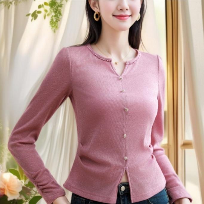 Francouzský pletený top pro ženy s dlouhým rukávem jarní nový styl design pulovr košile slim fit slim základní košile