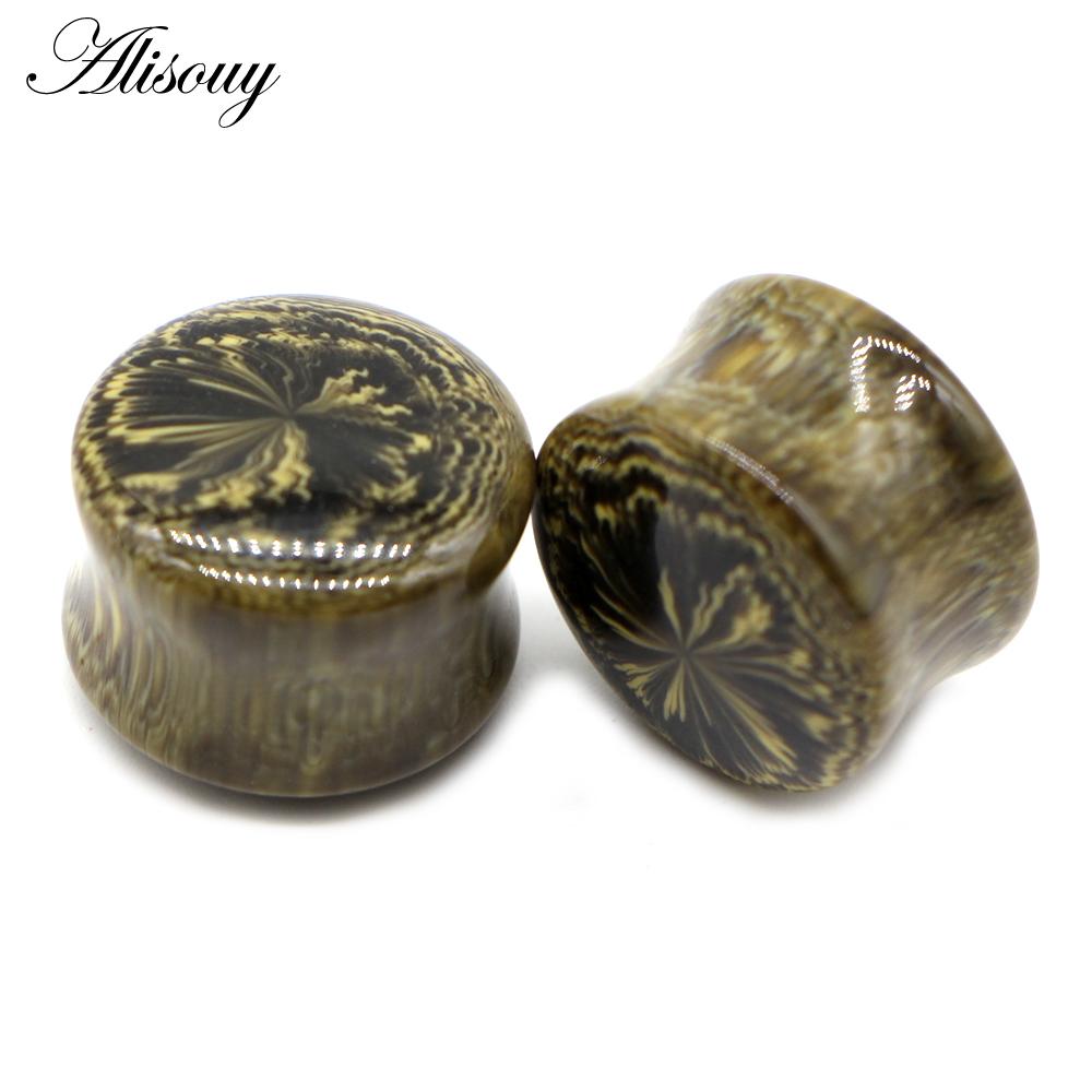 Alisouy 2PCS Einzigartige Harz Frauen Männer Ohr Stecker Flesh Tunnel Runde Sattel Ohr Keil Gauge Expander Piercing Körper Schmuck