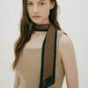 Avvina Pelle Long Twilly Silk Scarf   Houndstooth Deep Navy Camel
