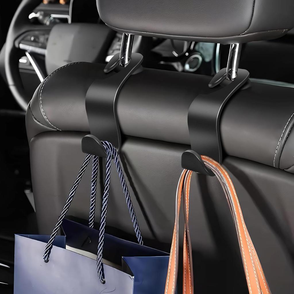 Car Seat Headrest Hook 4 Pack - Universal Auto Seat Hook Hanger Storage Organizer Holder (Black)