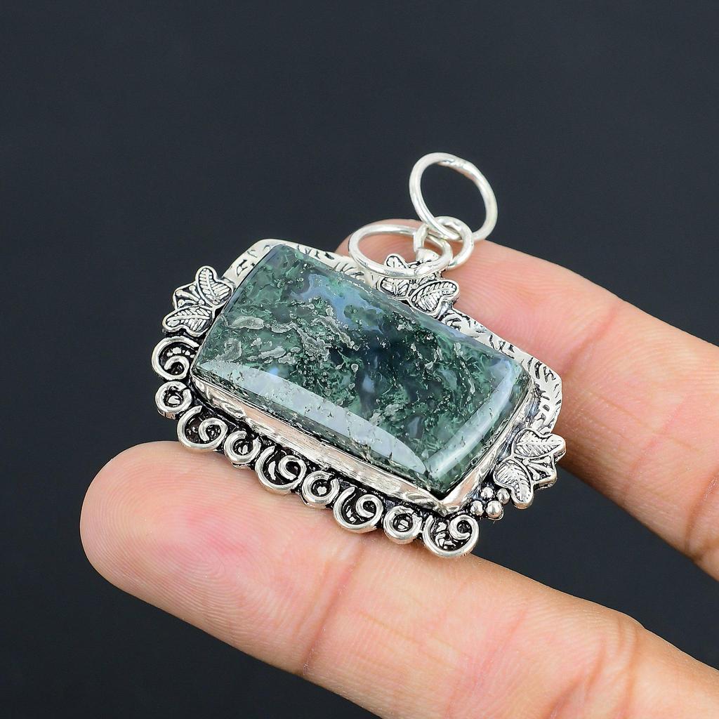 Hochzeitsgeschenk für Sie 925 Silber Natürlicher Sonnenmoos-Achat Edelstein Anhänger