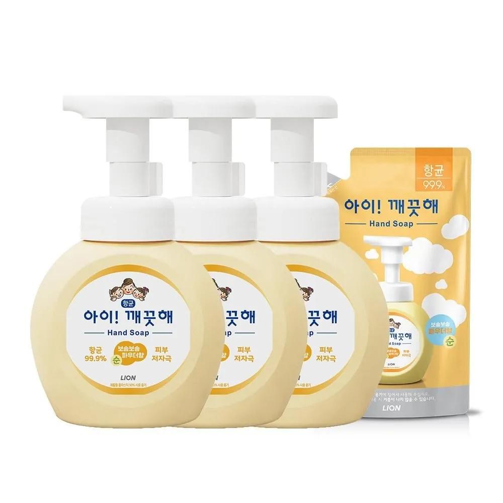 LION Hand Wash Pure Container 250ml x 3 + Pure Refill 200ml x 1 LION Skin Moisturizing, Hypoallergenic, Antibacterial, Soft and Rich