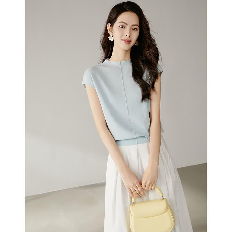 Wanbai Women s 2026 Summer Stand-up Collar Knit Top L