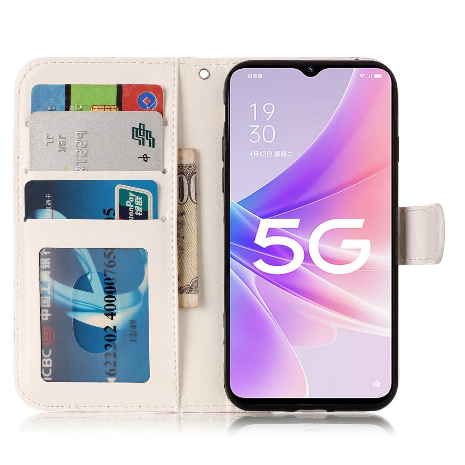 

For Oppo A57 (2022) 5G/A57 4G/A77 5G/A57s 4G Wallet Phone Case Pattern Embossed PU Leather TPU Stand Case with Hand Strap Owl