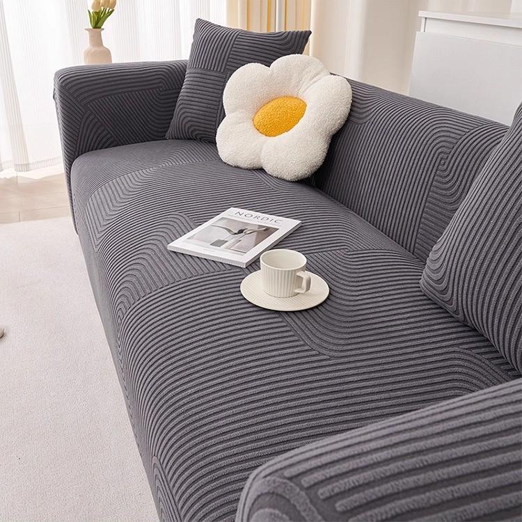 French Solid Striped Elastic Sofa Cover Four Seasons All Inclusive Non-Slip Sofa Cushion Stretch Adjustable Furniture Protector