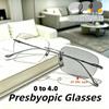 Photochromic Rimless Titanium Frame Presbyopic Glasses, Anti Blue Light Reading Eyeglasses for Men Women, Diopters 0 To 4.0