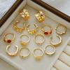 7/14Pcs Punk Colorful Crystal Gold Color Ring Set For Women Fashion Irregular Gemstone Rings Chunky Party Daily Wear Jewelry New