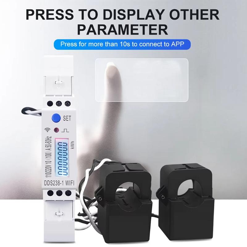 Y51A-2 Phase 3 Wires 110V+110V 100A Din Rail 18Mm Tuya WIFI Smart Energy Meter Power Consumption Monitor Kwh Meter Wattmeter