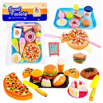 Children Simulation Food Pretend Kitchen Toys Ice Cream Hamburger Steak Pizza Fast Food Plate Kit Pretend Play Girl Games Gift
