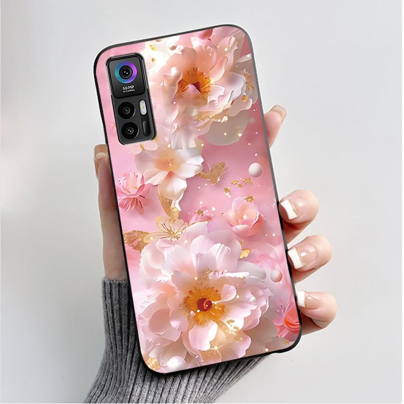 Case For TCL 30 Plus 30 5G T676K T676J T676H T776H Phone Case Fashion Butterfly Flowers Black Silicone Shockproof Cover Casing